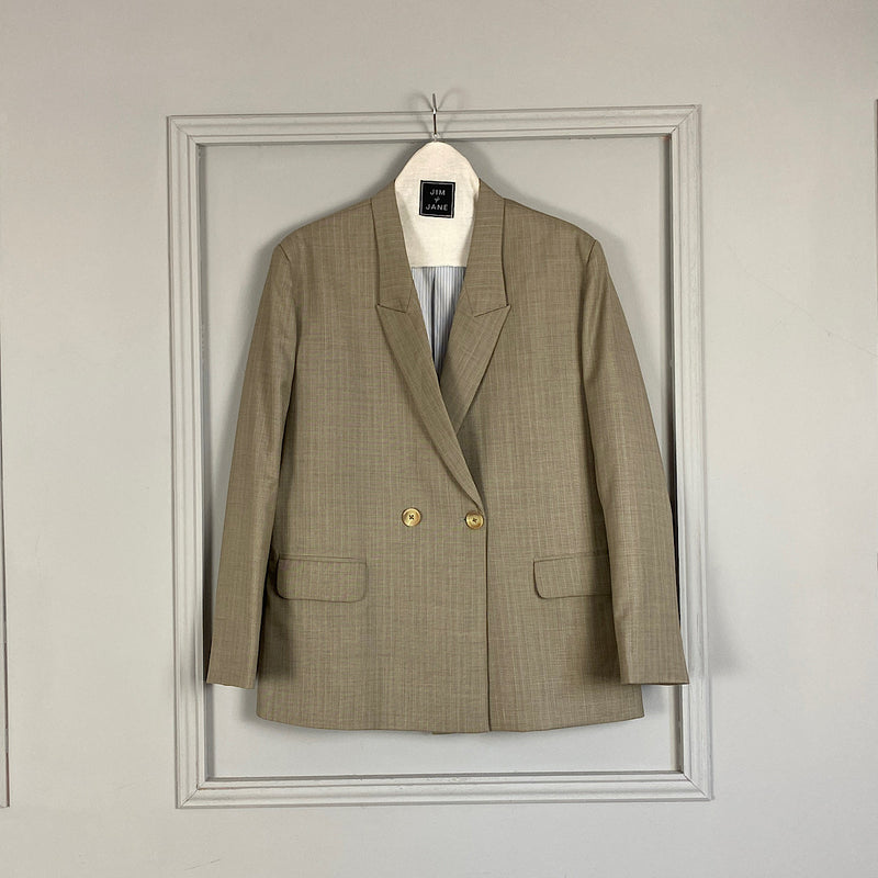Double Breasted Blazer | Taupe Stripe