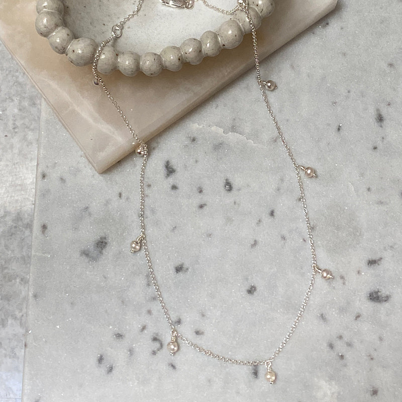 Pearl Pom Necklace | Silver