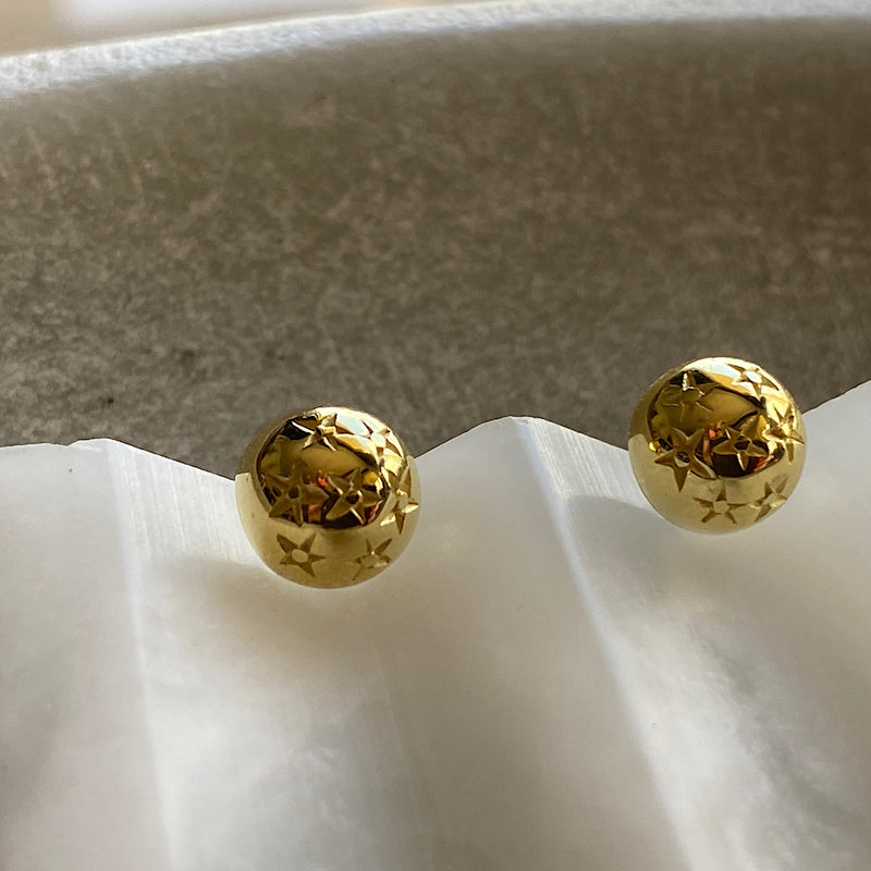 Stamped Star Stud Earrings | Gold