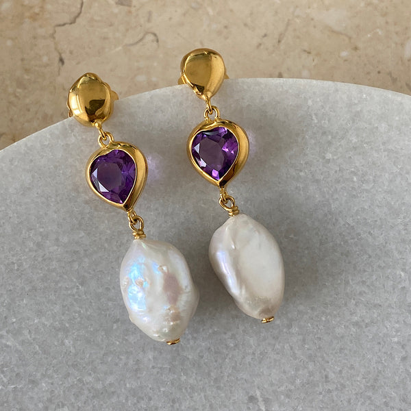 Amethyst Pearl Drop Earrings