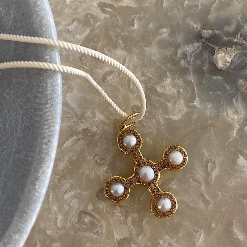 Pearl Cross Reversible Cord Necklace