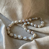 Uneven natural Baroque Pearl Necklace with a chunky silver clasp
