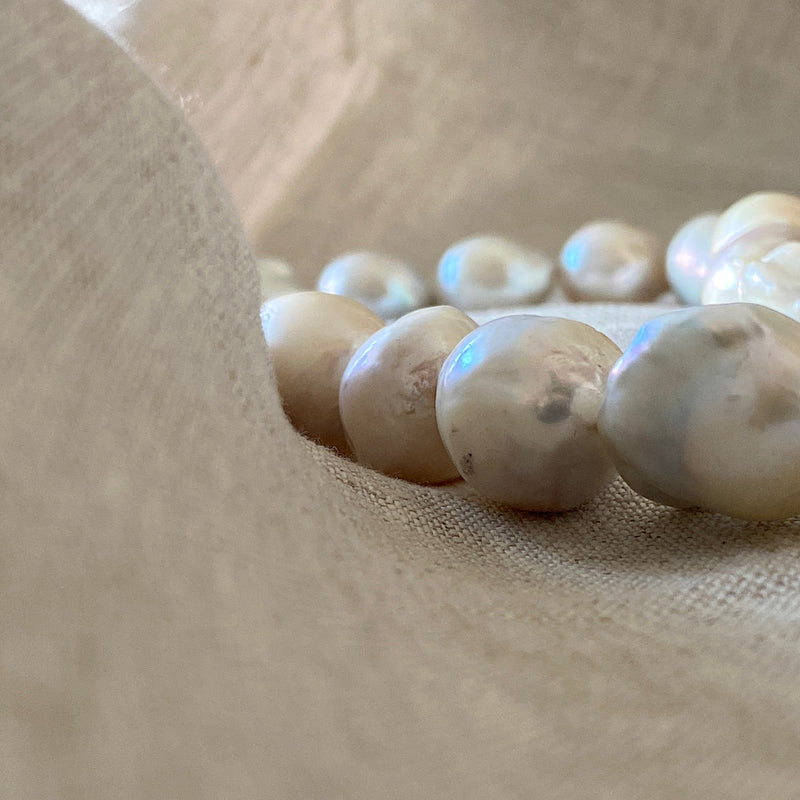 Closeup of a natural Baroque Pearl Necklace.